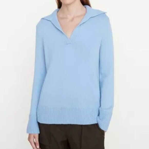 Vince Blue Easy Johnny Minimalist Casual Wool Cashmere Collared V Neck Sweater S - Picture 1 of 9